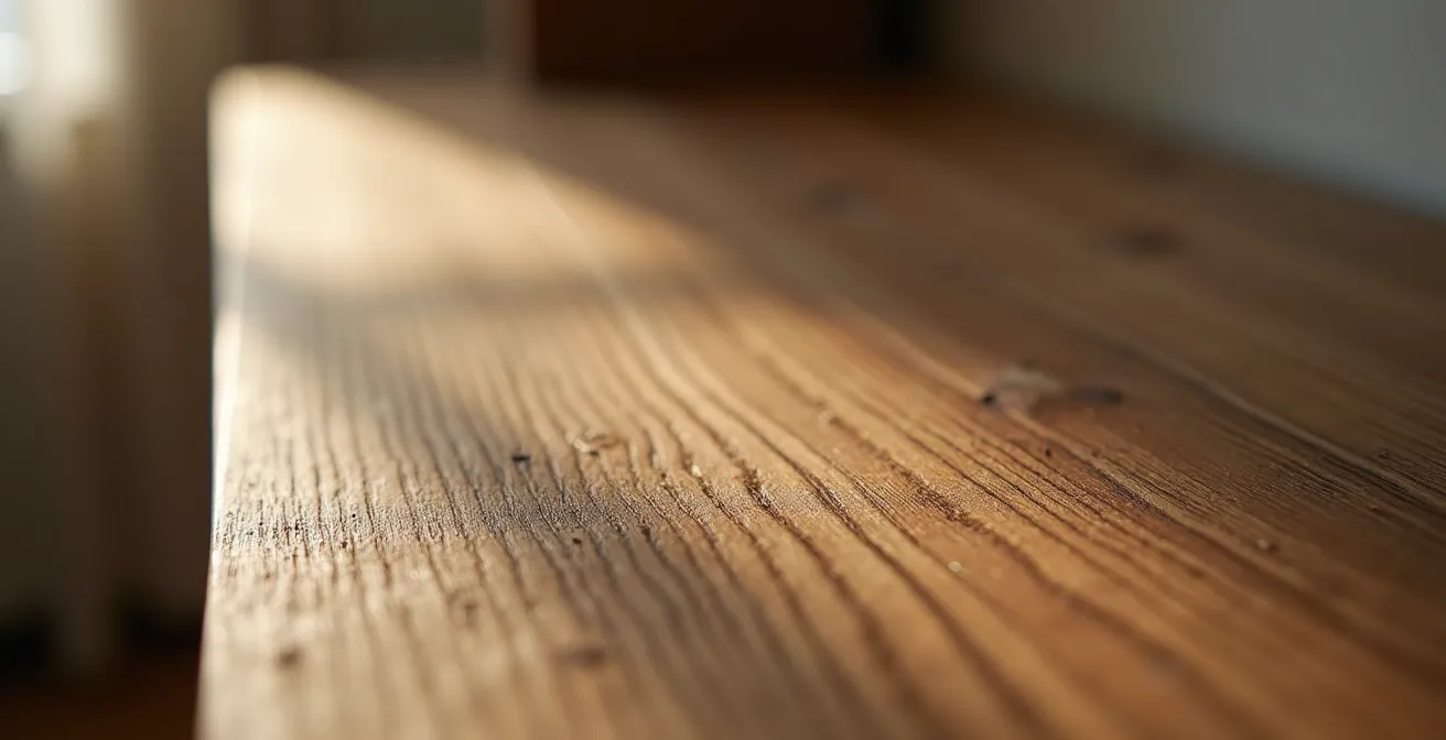 Macro sur la texture du bois patiné d'un meuble de rangement d'entrée